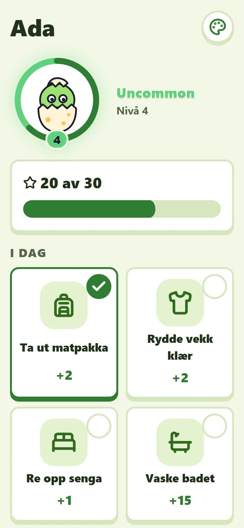 Barnets skjerm i dinosaurtemaet, med store fliser for de minste.